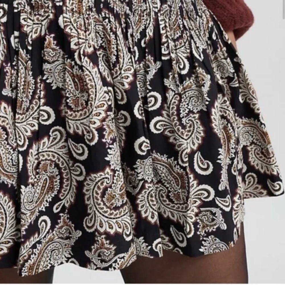 ANTHROPOLOGIE Eula Pin-Tucked Mini Skirt LARGE NWOT Paisley Brown Black
